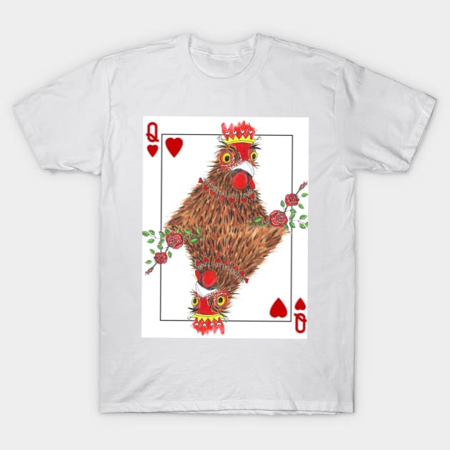 Queen of Hearts Chicken playing card T-Shirt by Marjansart 